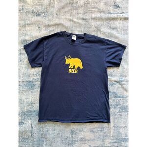 Gildan Blue Yellow Bear + Deer = Beer Jackson Hole Wyoming Tee Men's Large